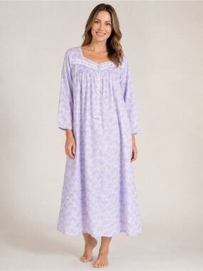 Eileen West 100% Cotton Long Sleeve Night Gown Purple Paisley Size XL
